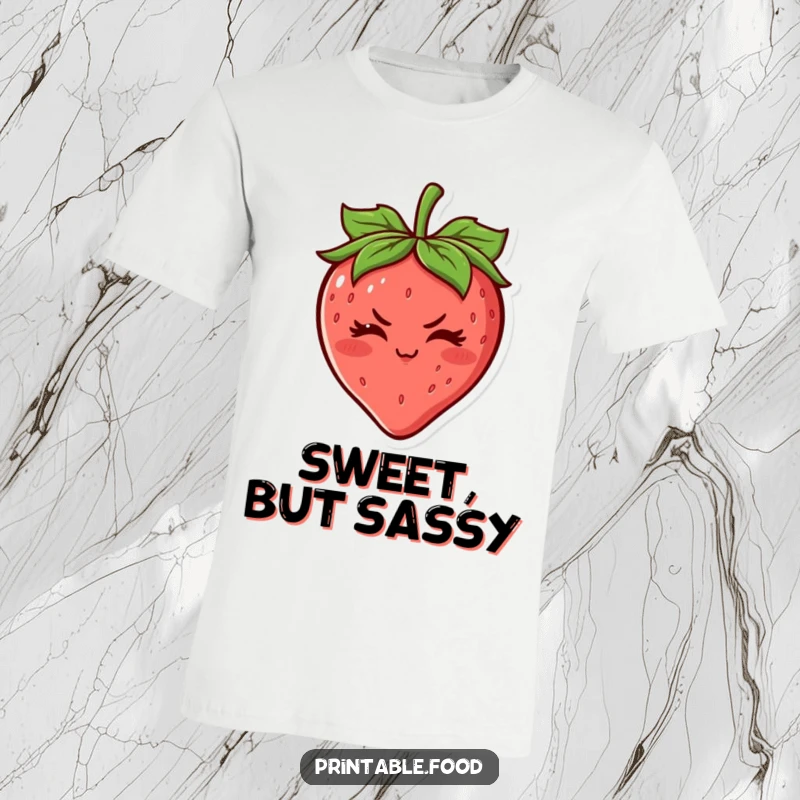 Funny Strawberry T-Shirt: A cheerful strawberry character delivers a determined wink, embodying sweet confidence and playful charm.