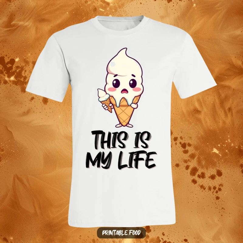 Funny t-shirt with a surprised, melting ice cream cone character, showcasing a humorous and relatable design for gift-giving.