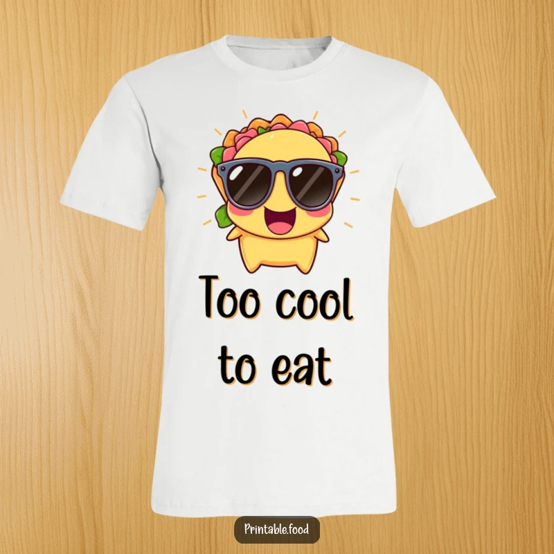 Funny T-Shirt depicting a cheerful taco in tiny sunglasses, bursting with laughter, symbolizing pure happiness and fun.