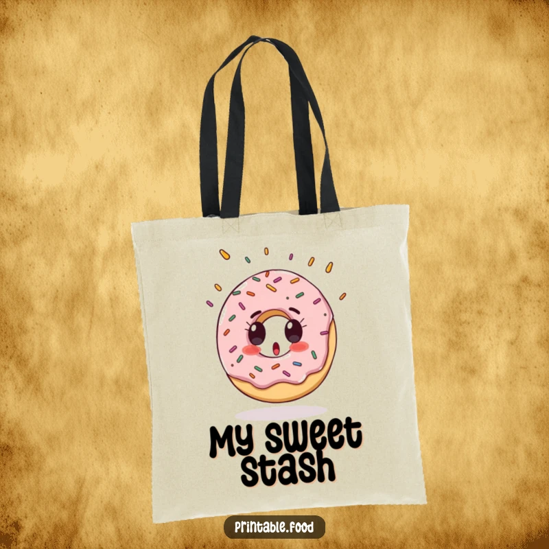 Funny Tote Bag showcasing a surprised donut character with sprinkles falling like a colorful, sweet rain.