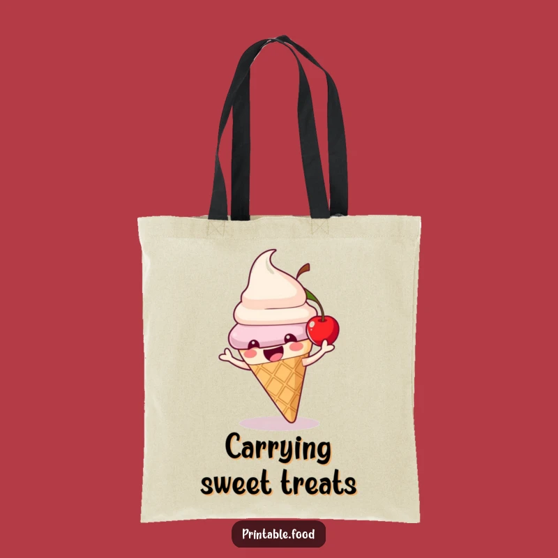 Funny Ice Cream Cone Tote Bag: Handy Cherry Character, Great Funny Gift for Shopping
